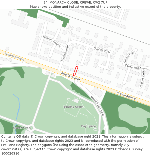 24, MONARCH CLOSE, CREWE, CW2 7UF: Location map and indicative extent of plot