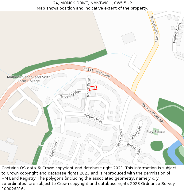 24, MONCK DRIVE, NANTWICH, CW5 5UP: Location map and indicative extent of plot