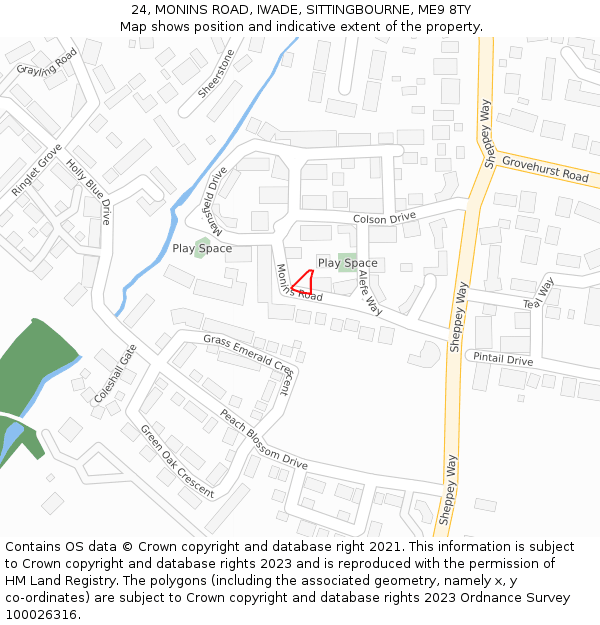 24, MONINS ROAD, IWADE, SITTINGBOURNE, ME9 8TY: Location map and indicative extent of plot