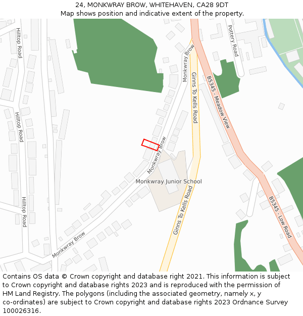 24, MONKWRAY BROW, WHITEHAVEN, CA28 9DT: Location map and indicative extent of plot