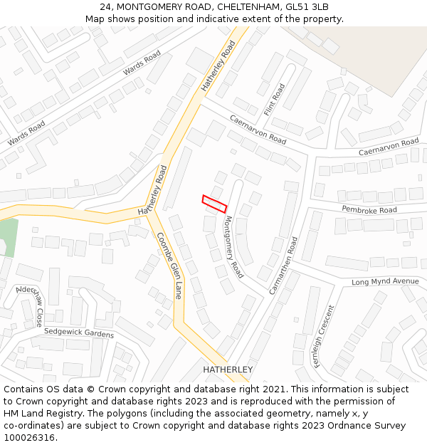 24, MONTGOMERY ROAD, CHELTENHAM, GL51 3LB: Location map and indicative extent of plot