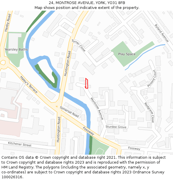 24, MONTROSE AVENUE, YORK, YO31 8FB: Location map and indicative extent of plot