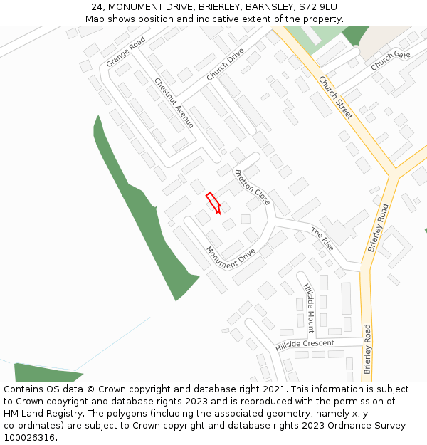 24, MONUMENT DRIVE, BRIERLEY, BARNSLEY, S72 9LU: Location map and indicative extent of plot