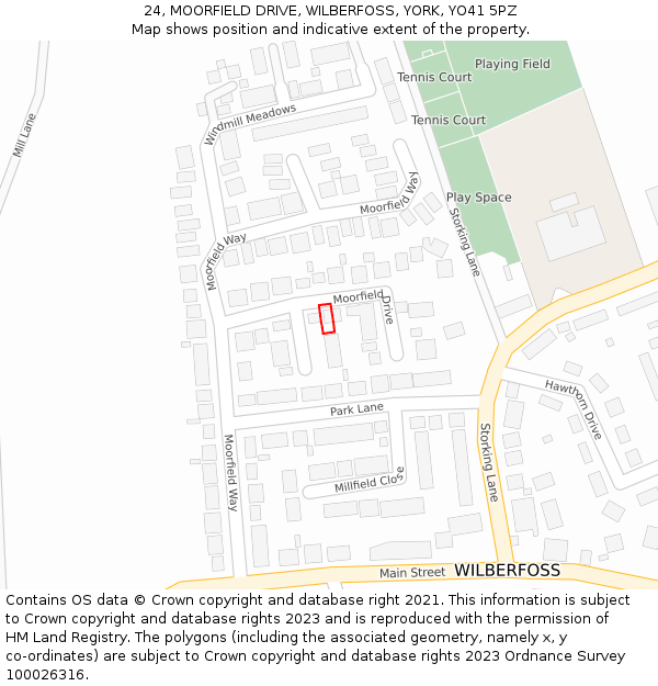 24, MOORFIELD DRIVE, WILBERFOSS, YORK, YO41 5PZ: Location map and indicative extent of plot