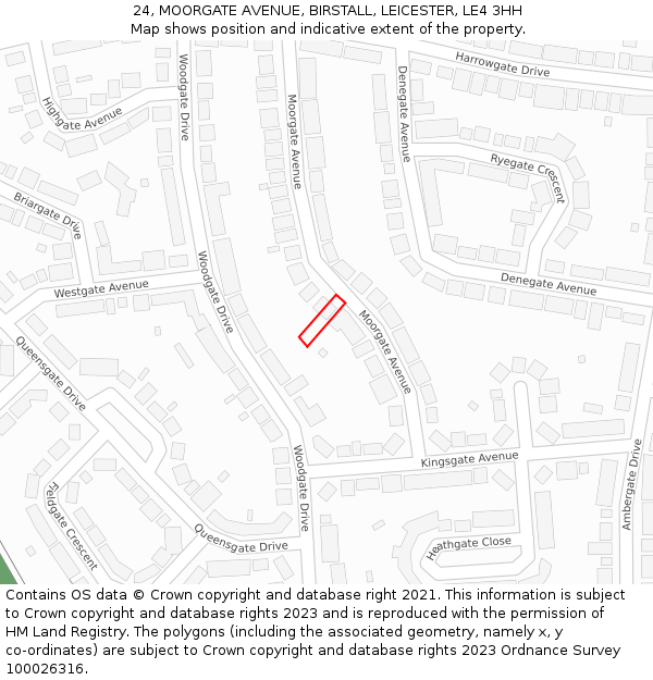 24, MOORGATE AVENUE, BIRSTALL, LEICESTER, LE4 3HH: Location map and indicative extent of plot