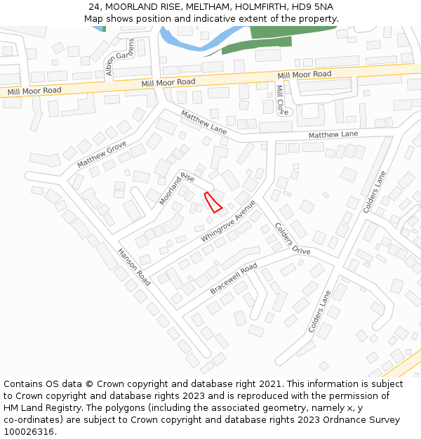 24, MOORLAND RISE, MELTHAM, HOLMFIRTH, HD9 5NA: Location map and indicative extent of plot