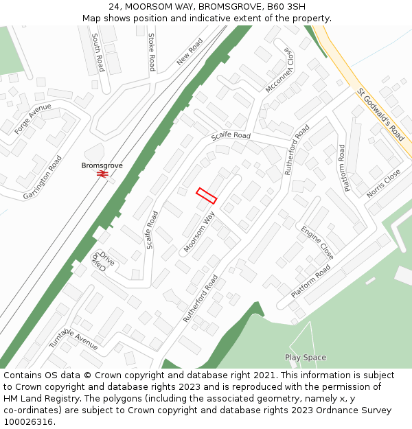 24, MOORSOM WAY, BROMSGROVE, B60 3SH: Location map and indicative extent of plot