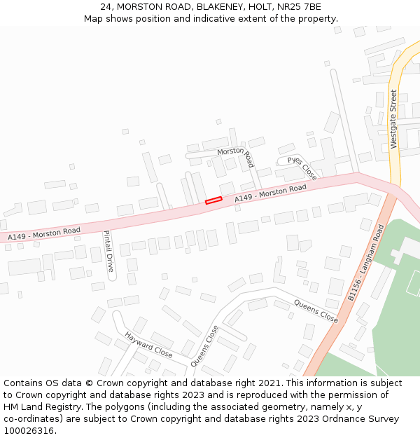 24, MORSTON ROAD, BLAKENEY, HOLT, NR25 7BE: Location map and indicative extent of plot