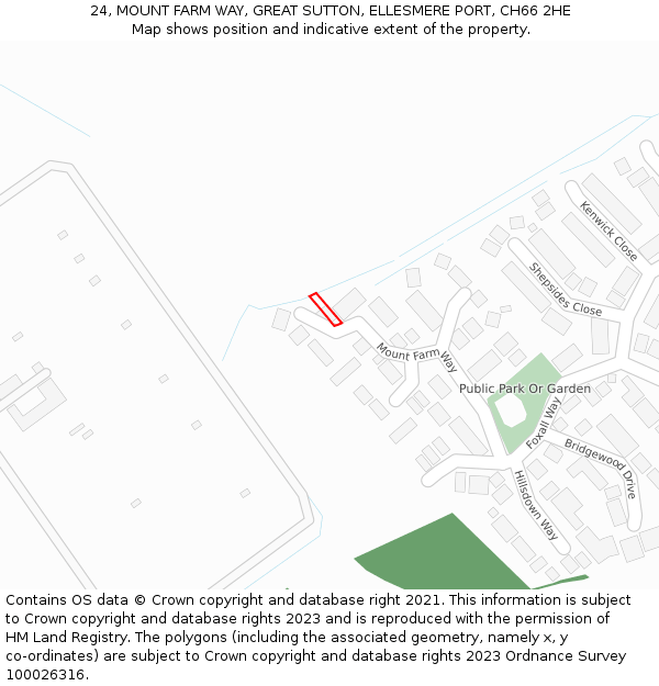 24, MOUNT FARM WAY, GREAT SUTTON, ELLESMERE PORT, CH66 2HE: Location map and indicative extent of plot