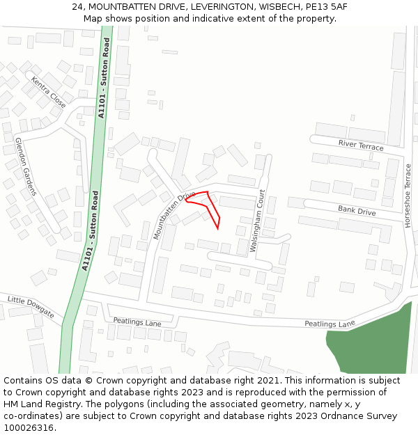 24, MOUNTBATTEN DRIVE, LEVERINGTON, WISBECH, PE13 5AF: Location map and indicative extent of plot