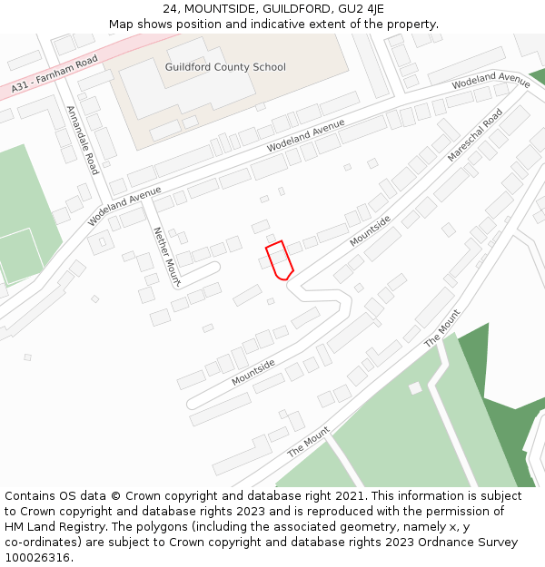 24, MOUNTSIDE, GUILDFORD, GU2 4JE: Location map and indicative extent of plot