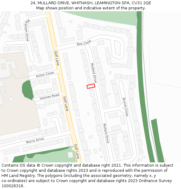 24, MULLARD DRIVE, WHITNASH, LEAMINGTON SPA, CV31 2QE: Location map and indicative extent of plot
