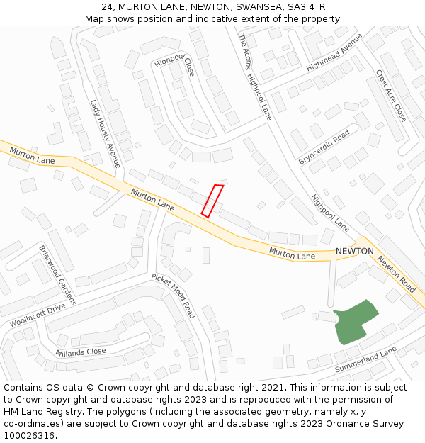 24, MURTON LANE, NEWTON, SWANSEA, SA3 4TR: Location map and indicative extent of plot