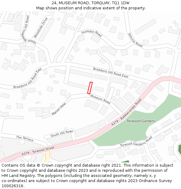 24, MUSEUM ROAD, TORQUAY, TQ1 1DW: Location map and indicative extent of plot