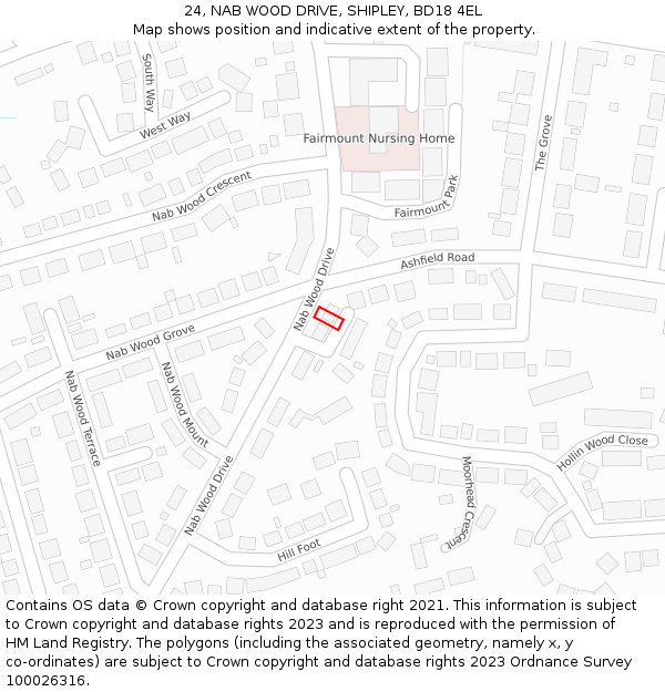 24, NAB WOOD DRIVE, SHIPLEY, BD18 4EL: Location map and indicative extent of plot