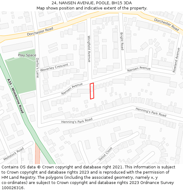 24, NANSEN AVENUE, POOLE, BH15 3DA: Location map and indicative extent of plot