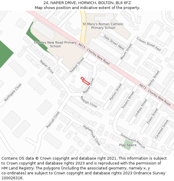 24, NAPIER DRIVE, HORWICH, BOLTON, BL6 6FZ: Location map and indicative extent of plot