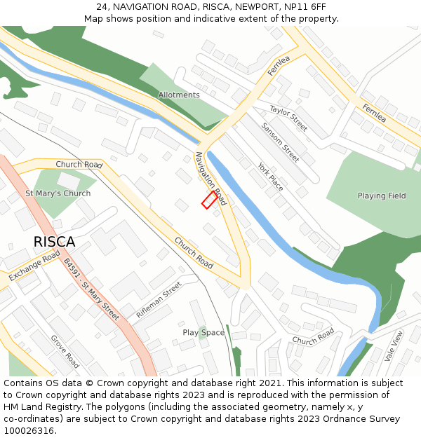 24, NAVIGATION ROAD, RISCA, NEWPORT, NP11 6FF: Location map and indicative extent of plot