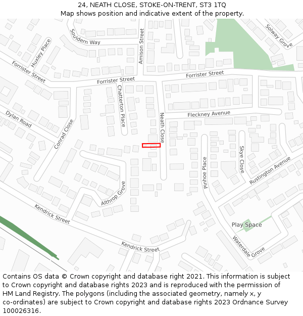 24, NEATH CLOSE, STOKE-ON-TRENT, ST3 1TQ: Location map and indicative extent of plot