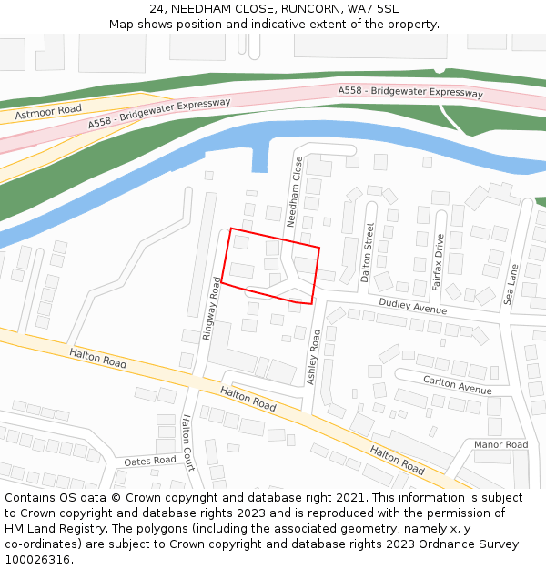 24, NEEDHAM CLOSE, RUNCORN, WA7 5SL: Location map and indicative extent of plot
