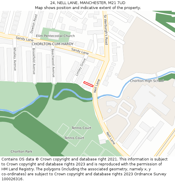 24, NELL LANE, MANCHESTER, M21 7UD: Location map and indicative extent of plot