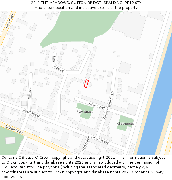 24, NENE MEADOWS, SUTTON BRIDGE, SPALDING, PE12 9TY: Location map and indicative extent of plot