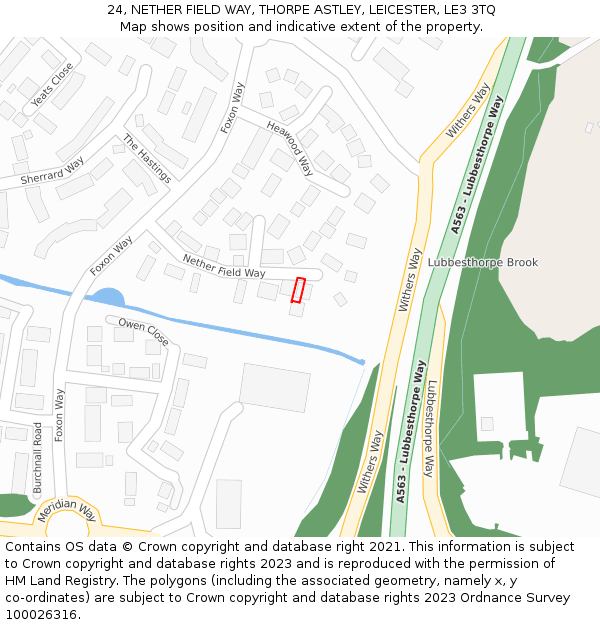 24, NETHER FIELD WAY, THORPE ASTLEY, LEICESTER, LE3 3TQ: Location map and indicative extent of plot