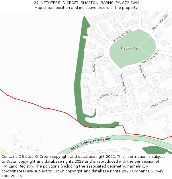 24, NETHERFIELD CROFT, SHAFTON, BARNSLEY, S72 8WH: Location map and indicative extent of plot