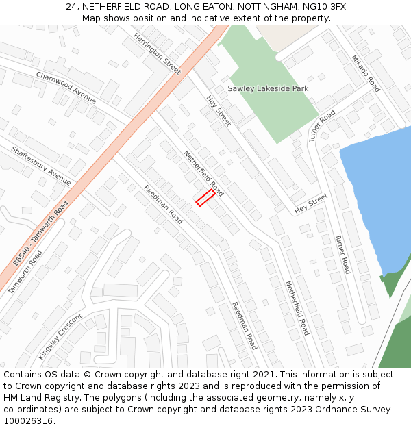 24, NETHERFIELD ROAD, LONG EATON, NOTTINGHAM, NG10 3FX: Location map and indicative extent of plot