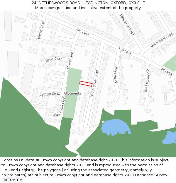 24, NETHERWOODS ROAD, HEADINGTON, OXFORD, OX3 8HE: Location map and indicative extent of plot