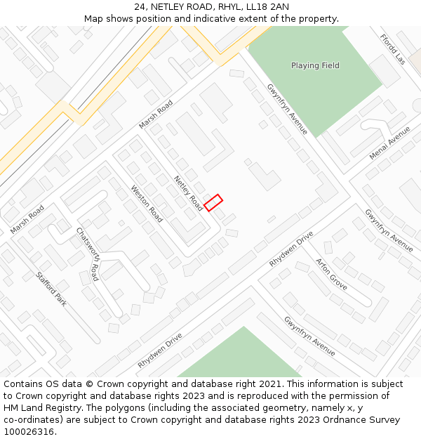 24, NETLEY ROAD, RHYL, LL18 2AN: Location map and indicative extent of plot