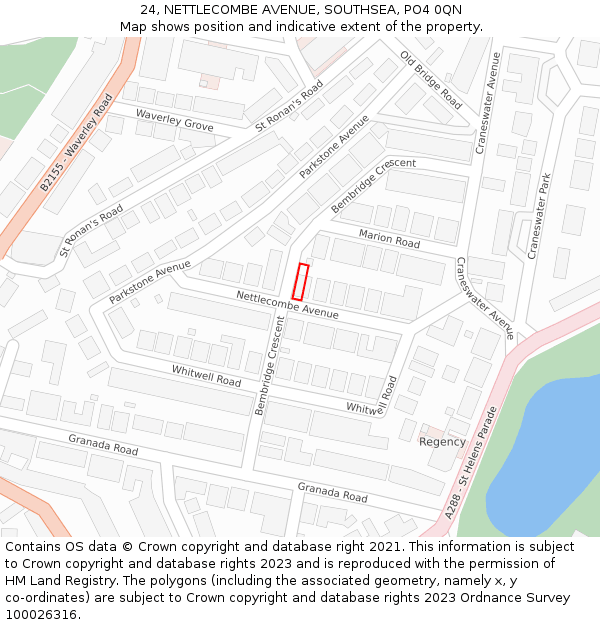 24, NETTLECOMBE AVENUE, SOUTHSEA, PO4 0QN: Location map and indicative extent of plot