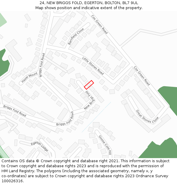 24, NEW BRIGGS FOLD, EGERTON, BOLTON, BL7 9UL: Location map and indicative extent of plot