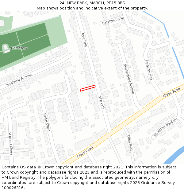 24, NEW PARK, MARCH, PE15 8RS: Location map and indicative extent of plot