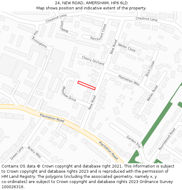 24, NEW ROAD, AMERSHAM, HP6 6LD: Location map and indicative extent of plot