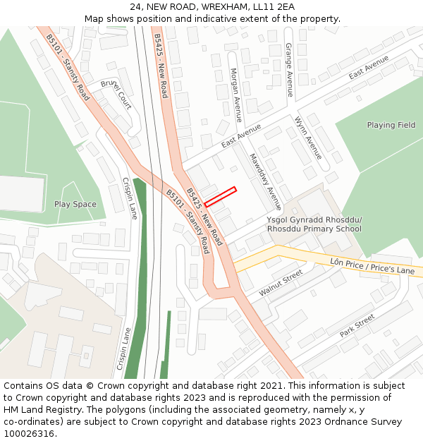 24, NEW ROAD, WREXHAM, LL11 2EA: Location map and indicative extent of plot