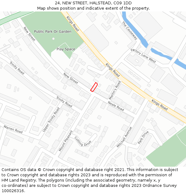 24, NEW STREET, HALSTEAD, CO9 1DD: Location map and indicative extent of plot