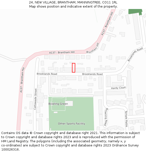 24, NEW VILLAGE, BRANTHAM, MANNINGTREE, CO11 1RL: Location map and indicative extent of plot