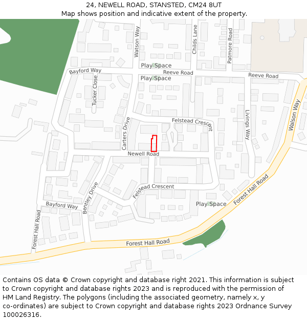 24, NEWELL ROAD, STANSTED, CM24 8UT: Location map and indicative extent of plot