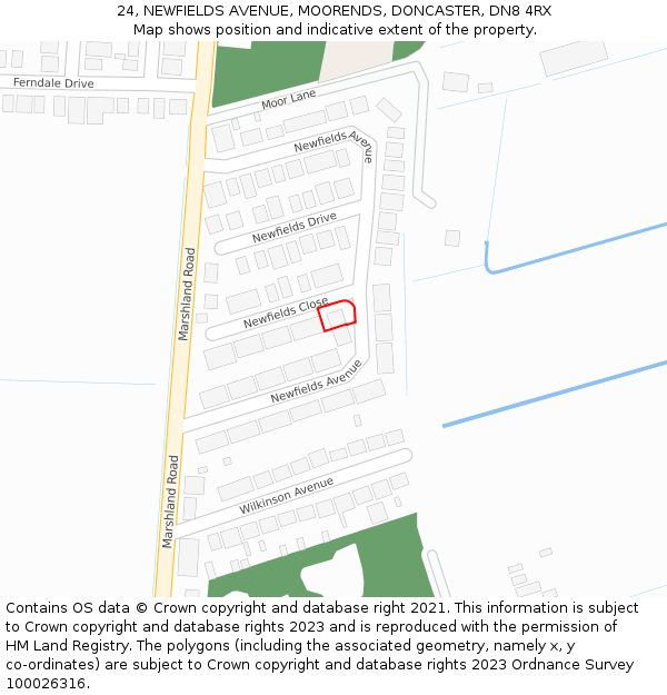 24, NEWFIELDS AVENUE, MOORENDS, DONCASTER, DN8 4RX: Location map and indicative extent of plot