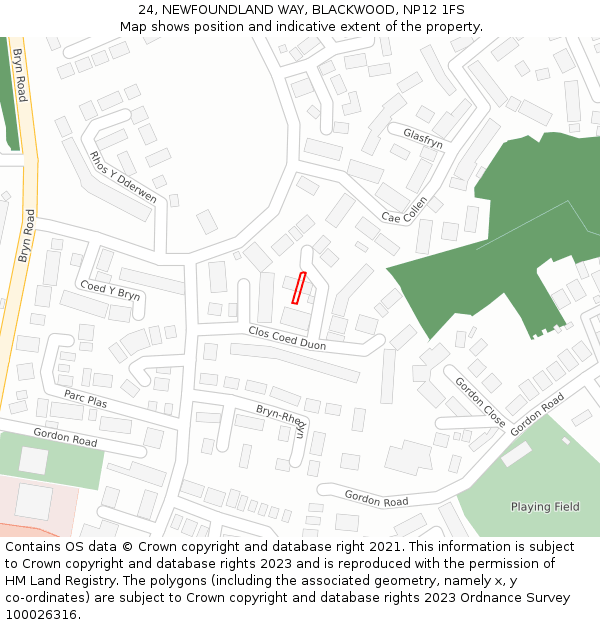 24, NEWFOUNDLAND WAY, BLACKWOOD, NP12 1FS: Location map and indicative extent of plot