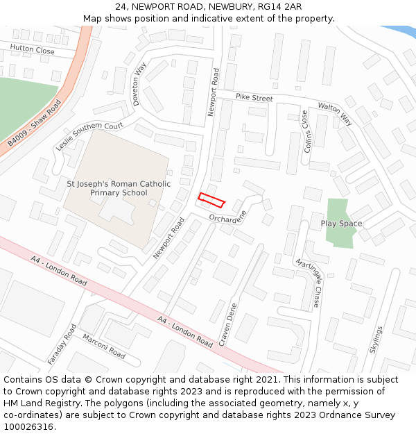 24, NEWPORT ROAD, NEWBURY, RG14 2AR: Location map and indicative extent of plot