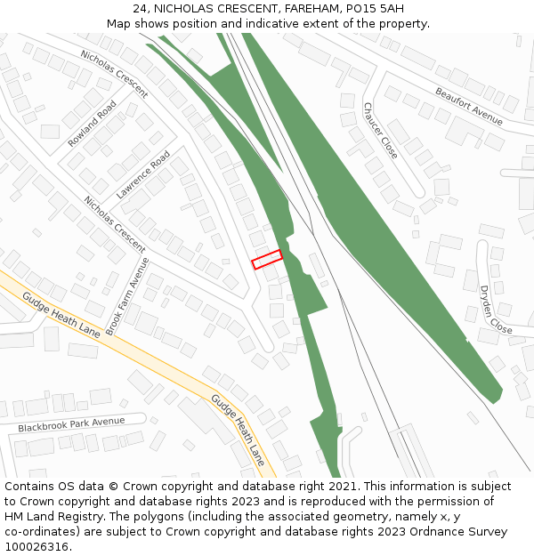 24, NICHOLAS CRESCENT, FAREHAM, PO15 5AH: Location map and indicative extent of plot