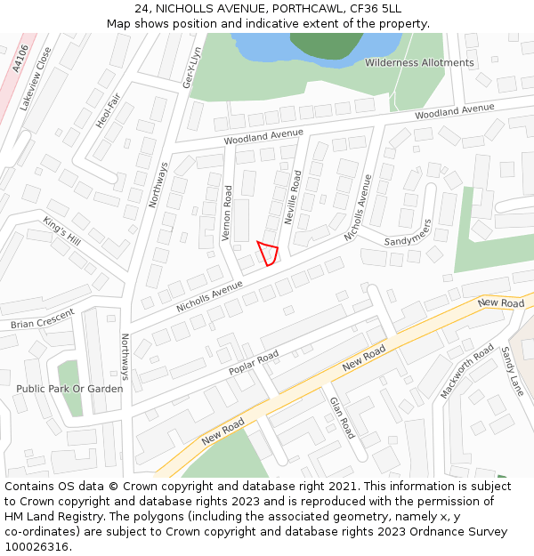 24, NICHOLLS AVENUE, PORTHCAWL, CF36 5LL: Location map and indicative extent of plot