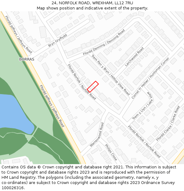 24, NORFOLK ROAD, WREXHAM, LL12 7RU: Location map and indicative extent of plot