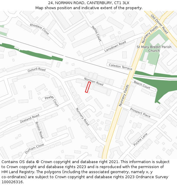 24, NORMAN ROAD, CANTERBURY, CT1 3LX: Location map and indicative extent of plot