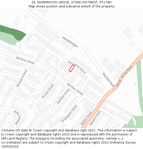 24, NORMANTON GROVE, STOKE-ON-TRENT, ST3 5BY: Location map and indicative extent of plot