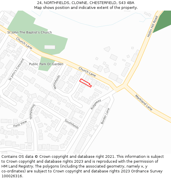 24, NORTHFIELDS, CLOWNE, CHESTERFIELD, S43 4BA: Location map and indicative extent of plot