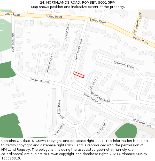 24, NORTHLANDS ROAD, ROMSEY, SO51 5RW: Location map and indicative extent of plot