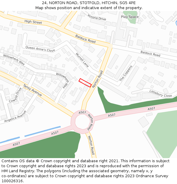 24, NORTON ROAD, STOTFOLD, HITCHIN, SG5 4PE: Location map and indicative extent of plot